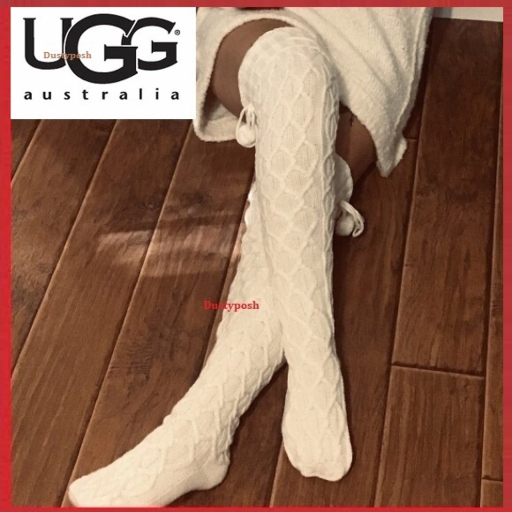 UGG Cable Pom Pom Over Knee Thigh High Socks Boot - Picture 5 of 11